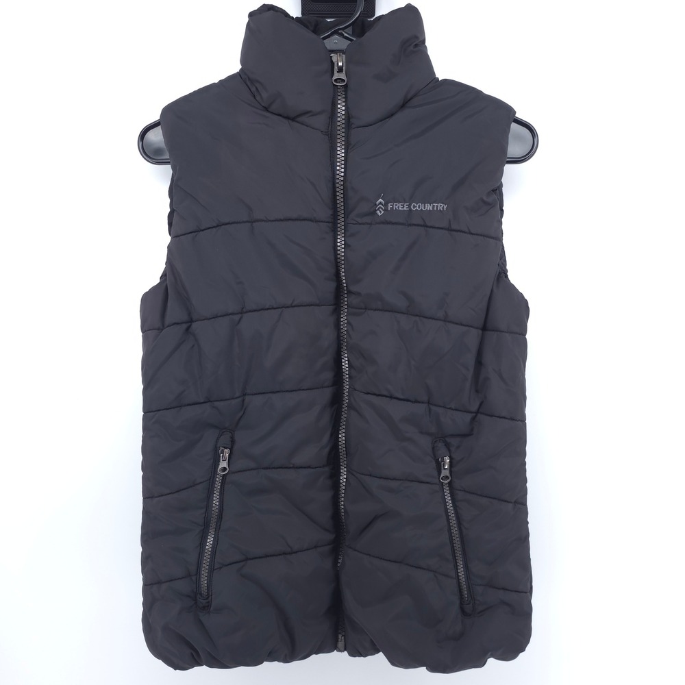 Free Country Womens Puffer Vest Small Black Quilted Full Zip Outdoor Sleeveless